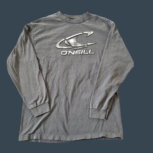ONeill Mens Gray Long Sleeve Logo T-Shirt Medium Cotton Casual Top